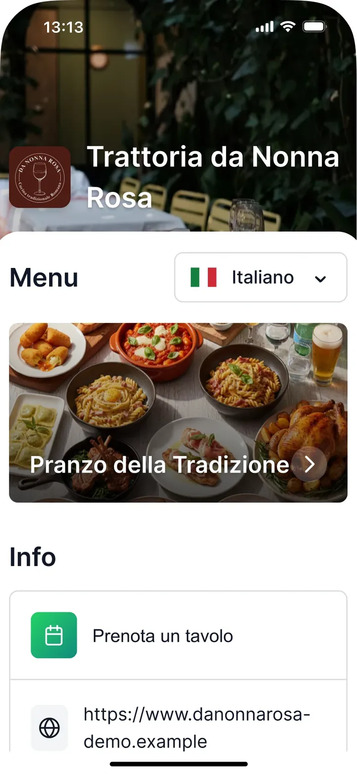 Menu digitale EatAssistant della Trattoria da Nonna Rosa